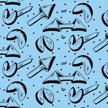Fortune cookies seamless pattern drawn in sketch style Stock Illustration