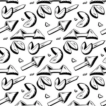 Fortune cookies seamless pattern drawn in sketch style Stock Illustration