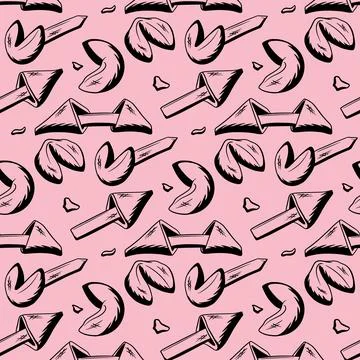 Fortune cookies seamless pattern drawn in sketch style Stock Illustration