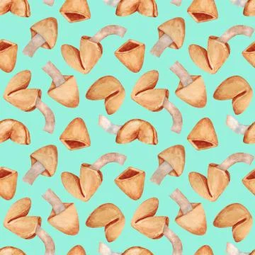 Fortune cookies. Seamless pattern on a turquoise background. Stock Illustration