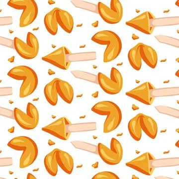 Fortune cookies seamless patterns drawn in cartoon style Stock Illustration