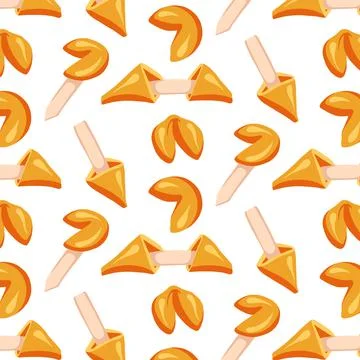 Fortune cookies seamless patterns drawn in cartoon style Stock Illustration