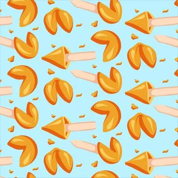 Fortune cookies seamless patterns drawn in cartoon style Stock Illustration