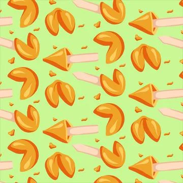 Fortune cookies seamless patterns drawn in cartoon style Stock Illustration