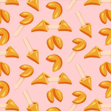 Fortune cookies seamless patterns drawn in cartoon style Stock Illustration