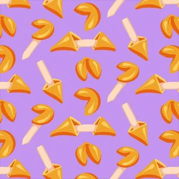 Fortune cookies seamless patterns drawn in cartoon style Stock Illustration