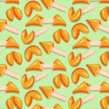 Fortune cookies seamless patterns drawn in cartoon style Stock Illustration
