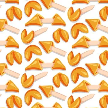 Fortune cookies seamless patterns drawn in cartoon style Stock Illustration