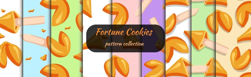 Fortune cookies set of seamless patterns drawn in cartoon style Stock Illustration