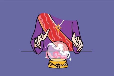 Fortune teller with crystal ball predict fate Stock Illustration
