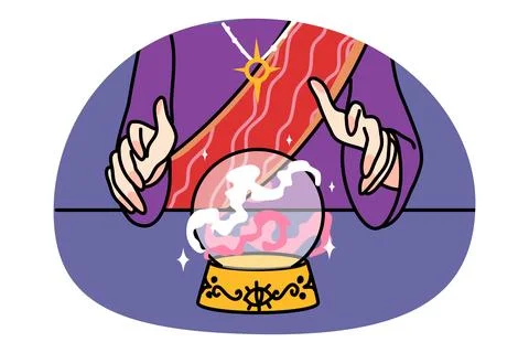 Fortune teller with crystal ball predict fate Stock Illustration