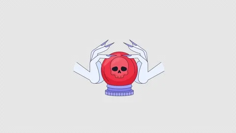 Fortune teller crystal ball with skull prediction 2D cartoon animation Stock Footage 338327525