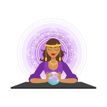 Fortune teller forecasting with the ball, occult ritual vector Illustration Stock Illustration