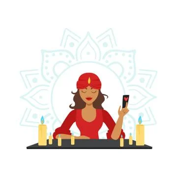 Fortune teller forecasting with cards, occult ritual vector Illustration Stock Illustration