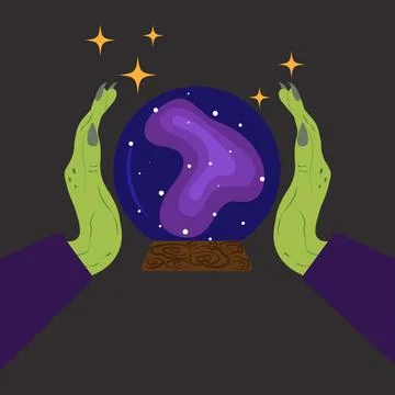 Fortune Teller. Hand with Crystal Ball.magic ball in the hands of a witch. Ve Stock Illustration