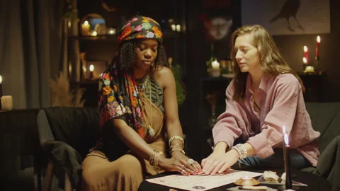 Fortune Teller Having Spiritual Session with Client Stock Footage 247630234