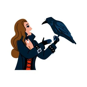 Fortune teller holding raven, predicting future using magic Stock Illustration