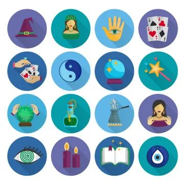Fortune Teller Icons Flat Stock Illustration