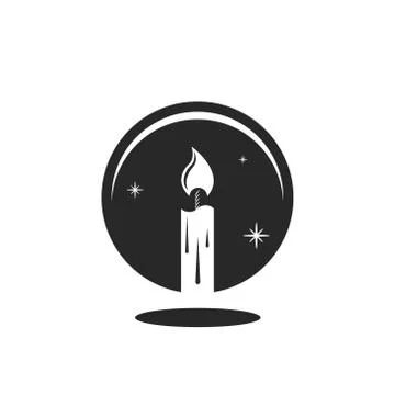 Fortune teller logo, reflection of a burning candle in a magic crystal ball,  Stock Illustration