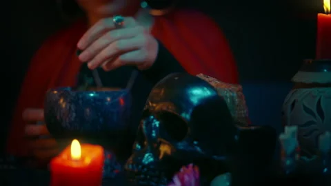 Fortune-teller making magic potions in her cave, magic ritual, psychic powers Stock Footage 170816882