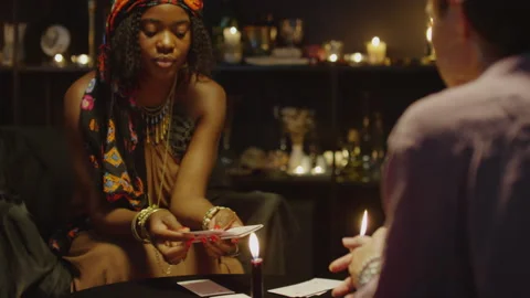 Fortune Teller Making Tarot Layout Stock Footage 247634335