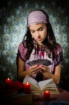 Fortune-teller predicing the cards Stock Photos