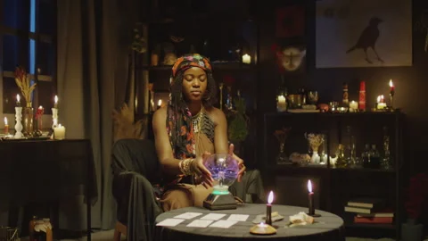 Fortune Teller Predicitng Future when Using Crystal Ball Stock Footage 247637698