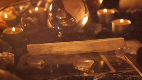 Fortune teller psychic medium future table reading setup Stock Footage 79152304