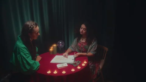 Fortune Teller Talking to Client about Chakra Chart Stock Footage 253182665