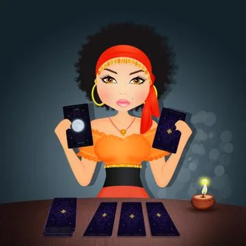 Fortune teller with tarot Stock Illustration