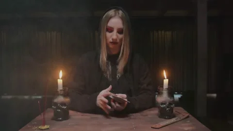 Fortune teller tarot reader shuffle the cards and prepare them to future telling Video stock 145683079