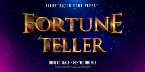 Fortune teller text, 3d gold metallic style editable font effect Stock Illustration