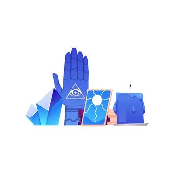 Fortune tellers accessories and occult ritual items vector flat illustration. Stock Illustration