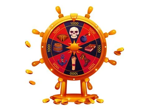 Fortune wheel spin with pirate elements, lottery Stock Illustration