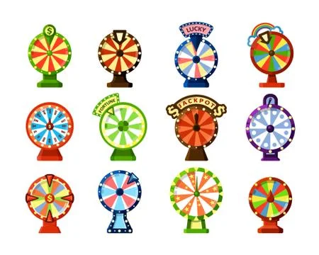 Fortune wheels flat vector color illustrations set Stock Illustration