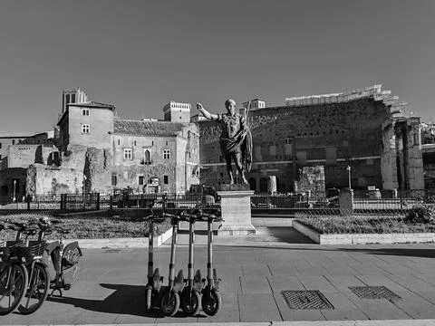 The Forum of Augustus with the bronze statue Stock Photos