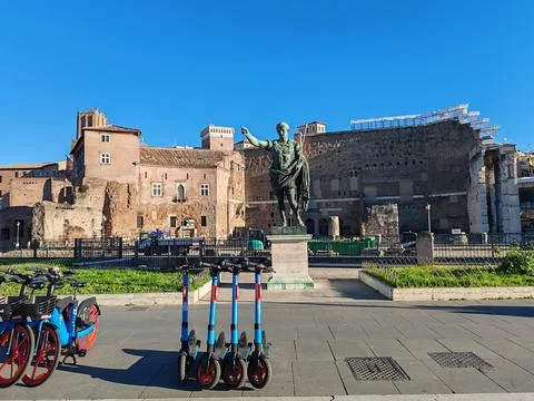 The Forum of Augustus with the bronze statue Stock Photos