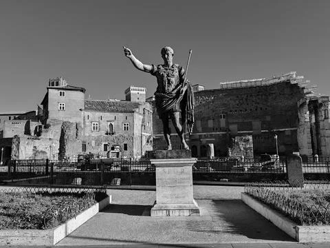 The Forum of Augustus with the bronze statue Stock Photos