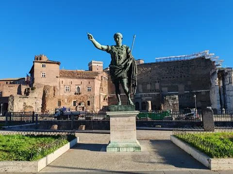 The Forum of Augustus with the bronze statue Stock Photos