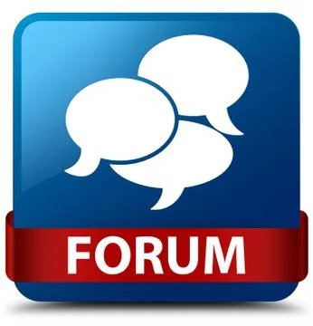 Forum (comments icon) blue square button red ribbon in middle Illustrazione stock
