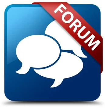 Forum (comments icon) blue square button red ribbon in corner 스톡 일러스트