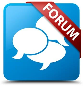 Forum (comments icon) cyan blue square button red ribbon in corner 스톡 일러스트