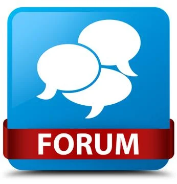 Forum (comments icon) cyan blue square button red ribbon in middle 스톡 일러스트