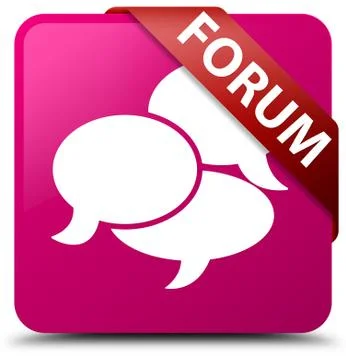 Forum (comments icon) pink square button red ribbon in corner 스톡 일러스트
