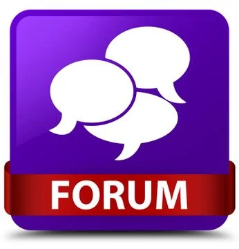Forum (comments icon) purple square button red ribbon in middle 스톡 일러스트