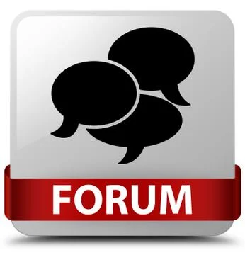 Forum (comments icon) white square button red ribbon in middle Stock Illustration
