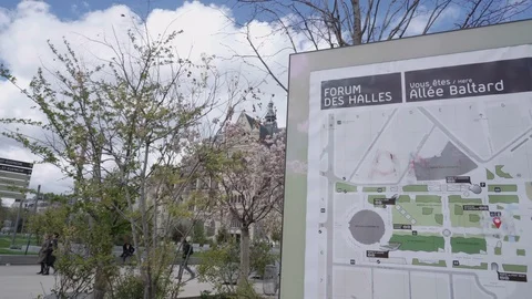 Forum des Halles Information Map And église Saint Eustache in Background Stock Footage 107157219