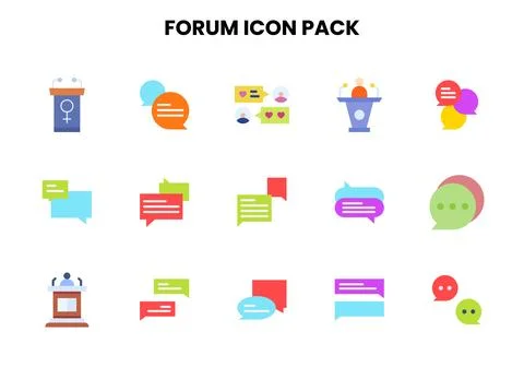 Forum Flat Bundle Icons Pack Stock Illustration