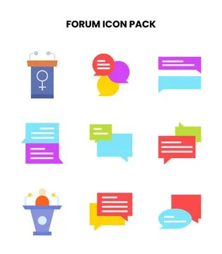 Forum Flat Collection Icons Pack Stock Illustration