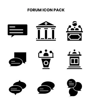 Forum Glyph Set Icons Pack Stock Illustration